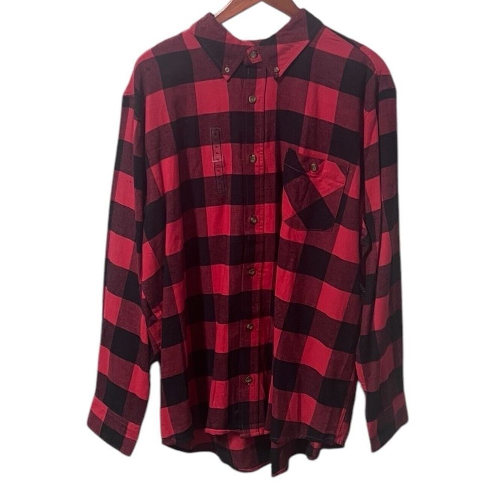 Field & Stream Flannel Shirt Mens XL Buffalo Check Red Black Plaid Front Pocket
